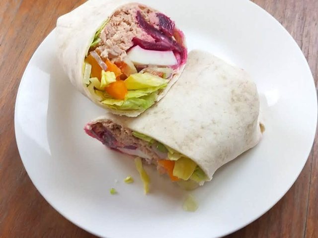 Fresh filled wrap served at Laura's Little Cafe
