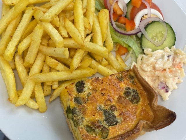 Quiche, chips, salad and coleslaw served at Laura's Little Cafe