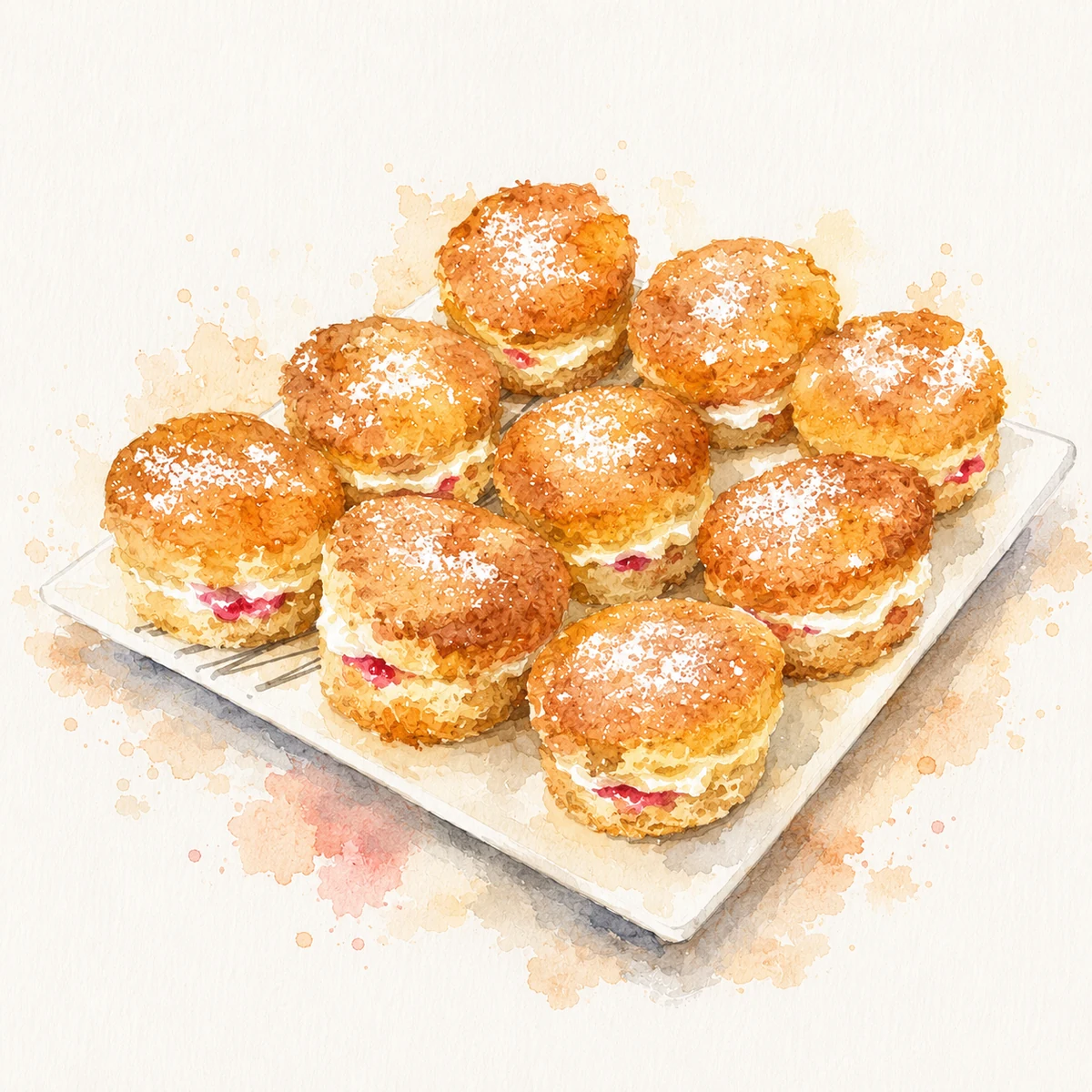 Watercolour illustration of sweet bakes from Laura's Little Cafe