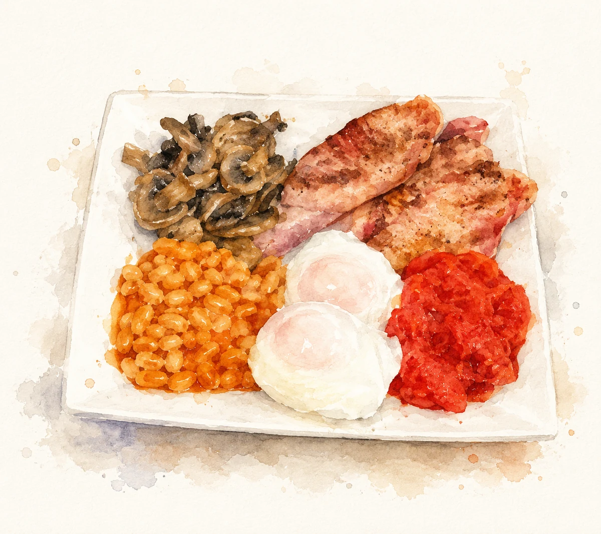 Watercolour illustration of a Laura's Little Cafe breakfast